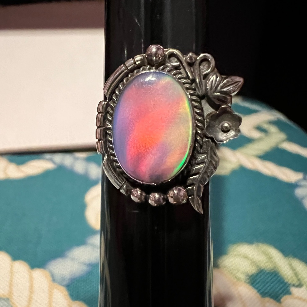 Sterling Aurora opal ring